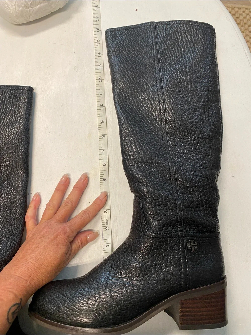 Tory Burch black pebbled knee-high riding boots